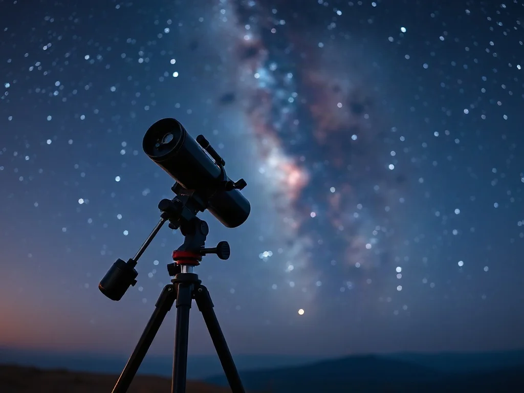 Profesjonalny teleskop wycelowany w rozgwieżdżone niebo z widoczną Drogą Mleczną, idealny do nocnych obserwacji astronomicznych.