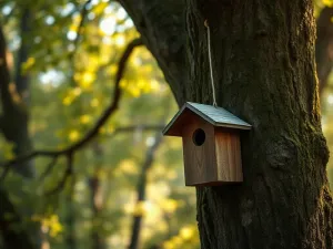 Krzew jarzębiny z czerwonymi owocami w jesiennym ogrodzie, stanowiący naturalną bazę pokarmową dla ptaków.
