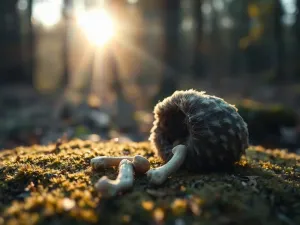 Drewniany karmnik wypełniony zdrowymi ziarnami słonecznika i orzechami na tle zaśnieżonego lasu w zimowym słońcu.